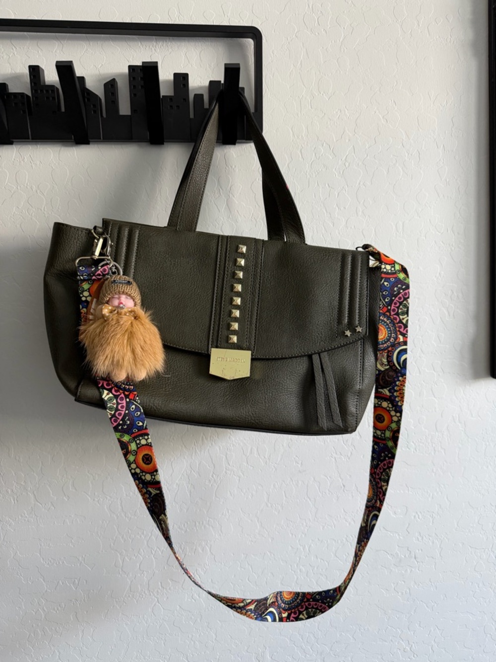 Steve Madden Stud-Accent Olive Tote Bag with Cardholder